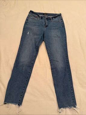 J. Crew Women's Skinny Jeans in Medium Blue with Raw Frayed Hem
